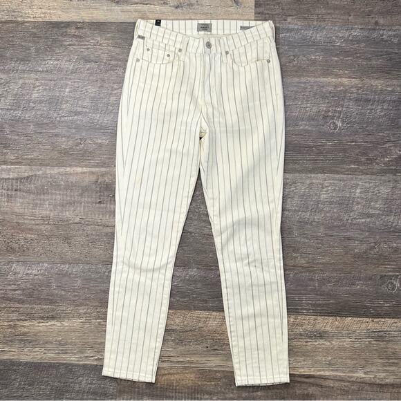 Citizens of humanity cream pinstriped rocket crop high-rise skinny jeans 26 B84 - Picture 1 of 6